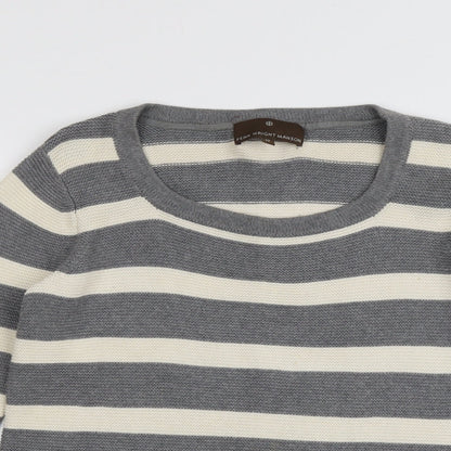 Fenn Wright Manson Womens Grey Round Neck Striped Cotton Pullover Jumper Size 12