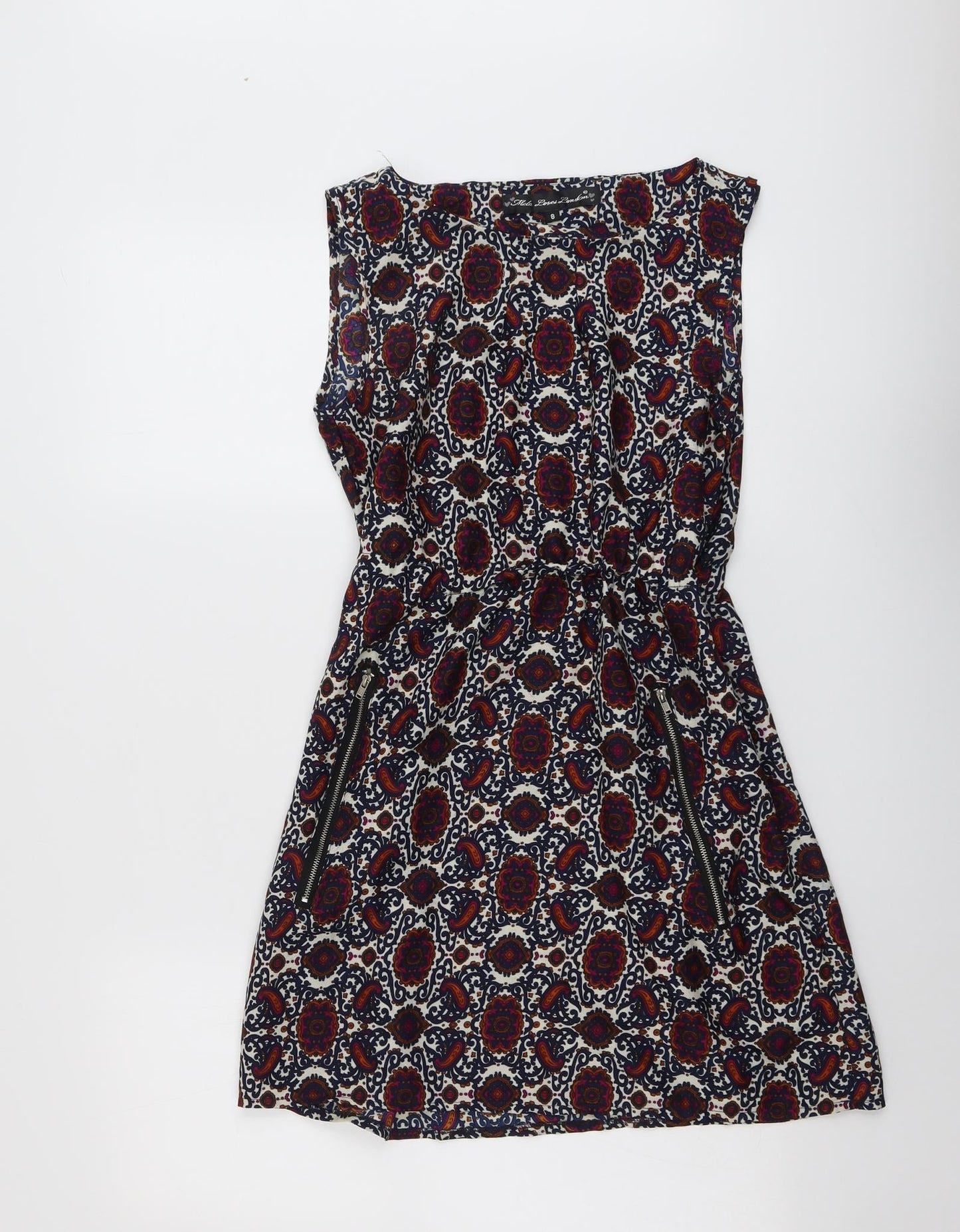 Mela London Womens Multicoloured Geometric Polyester A-Line Size 8 Round Neck Pullover