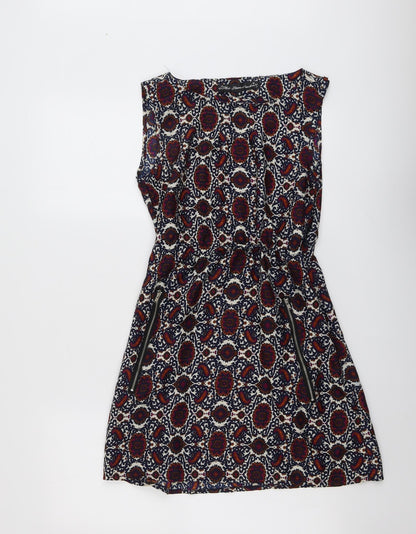 Mela London Womens Multicoloured Geometric Polyester A-Line Size 8 Round Neck Pullover