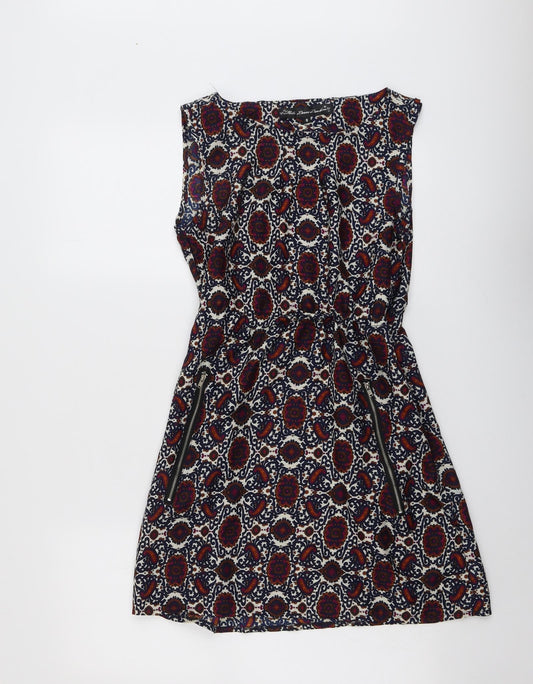 Mela London Womens Multicoloured Geometric Polyester A-Line Size 8 Round Neck Pullover