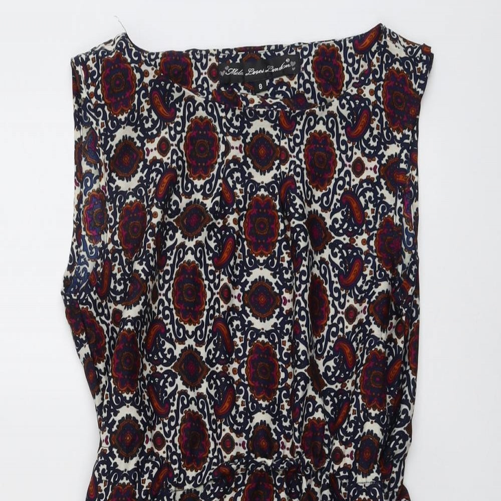 Mela London Womens Multicoloured Geometric Polyester A-Line Size 8 Round Neck Pullover