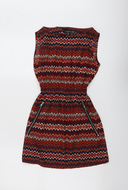 Mela London Womens Red Floral Polyester A-Line Size 8 Round Neck Pullover