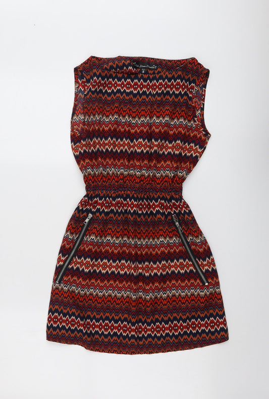 Mela London Womens Red Floral Polyester A-Line Size 8 Round Neck Pullover