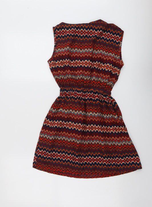 Mela London Womens Red Floral Polyester A-Line Size 8 Round Neck Pullover