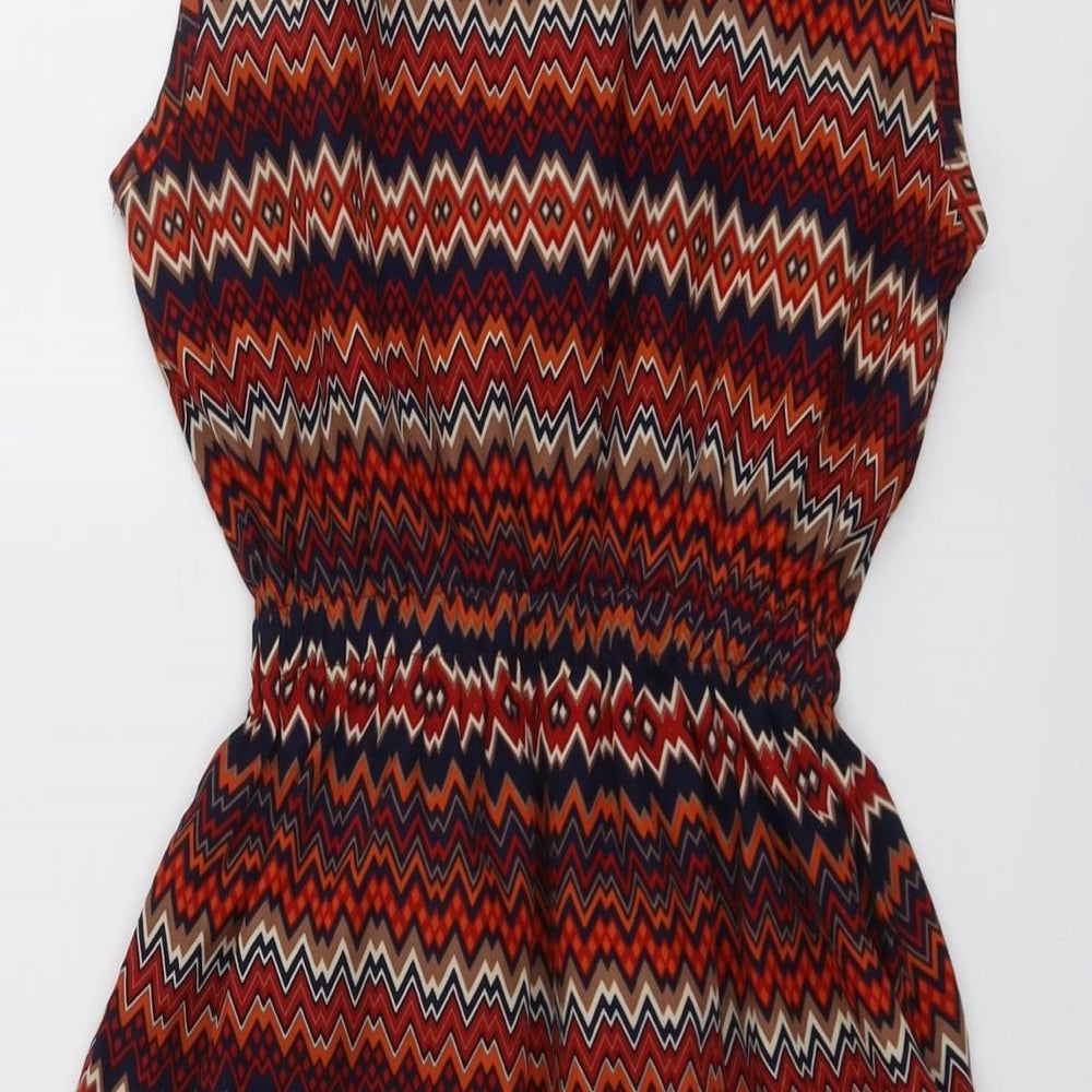 Mela London Womens Red Floral Polyester A-Line Size 8 Round Neck Pullover