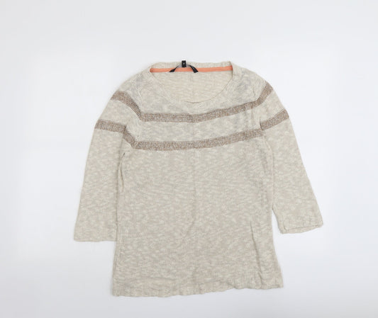 Betty Jackson Womens Beige Round Neck Cotton Pullover Jumper Size 16