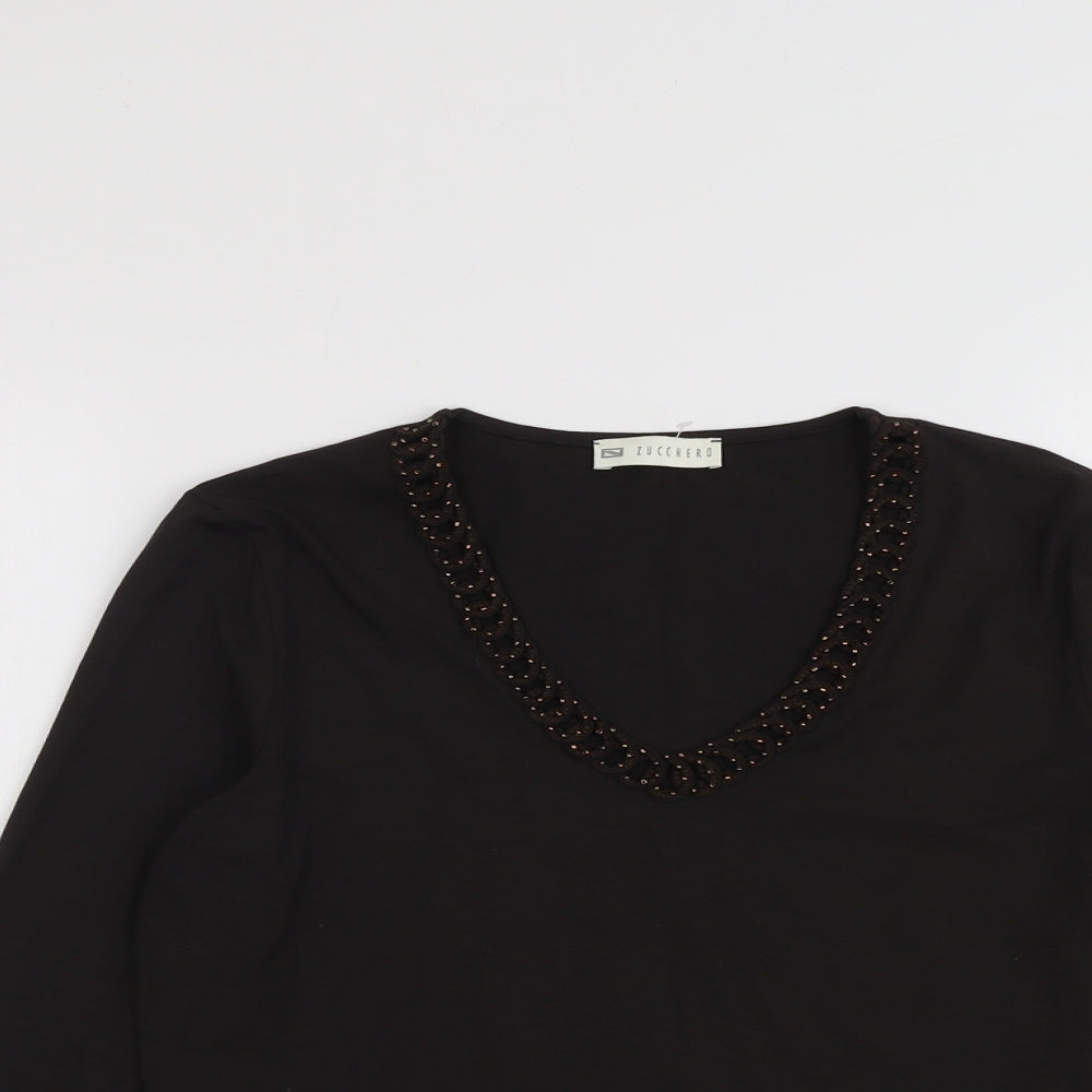 Zucchero Womens Brown Viscose Basic T-Shirt Size 14 Scoop Neck