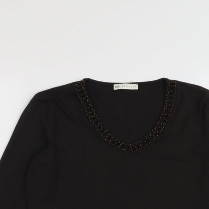 Zucchero Womens Brown Viscose Basic T-Shirt Size 14 Scoop Neck