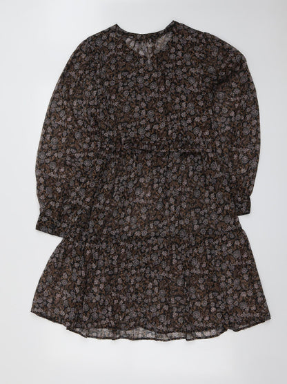 Marks and Spencer Womens Brown Geometric Polyester Shift Size 12 Round Neck Button