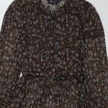 Marks and Spencer Womens Brown Geometric Polyester Shift Size 12 Round Neck Button