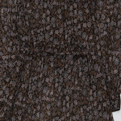 Marks and Spencer Womens Brown Geometric Polyester Shift Size 12 Round Neck Button