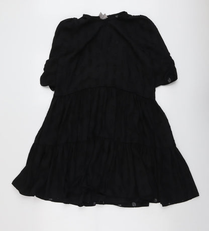 H&M Womens Black Geometric Polyester Trapeze & Swing Size 6 Round Neck Button