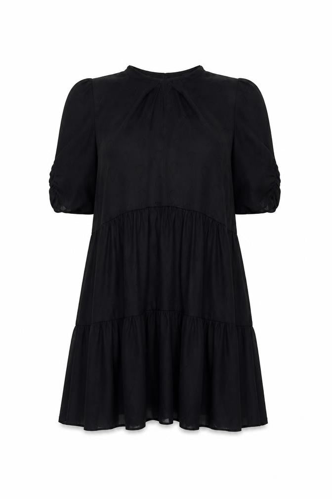 H&M Womens Black Geometric Polyester Trapeze & Swing Size 6 Round Neck Button