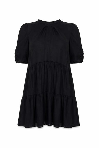 H&M Womens Black Geometric Polyester Trapeze & Swing Size 6 Round Neck Button