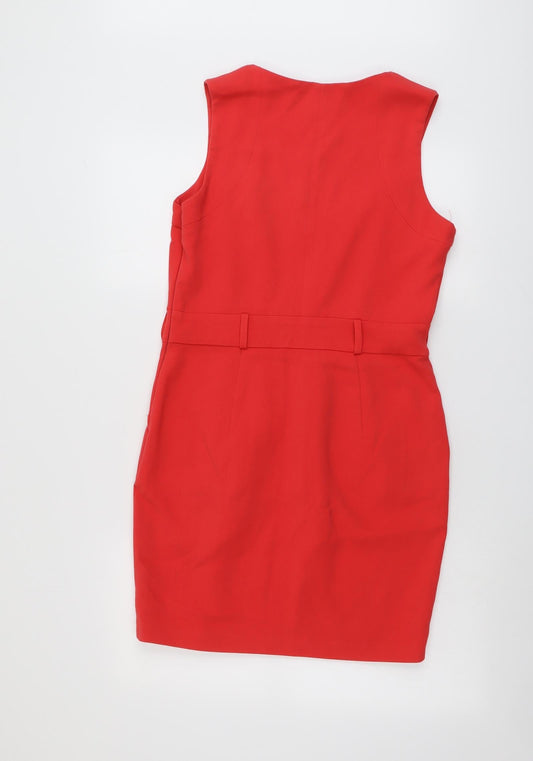 Miss Selfridge Womens Red Polyester Shift Size 14 V-Neck Pullover