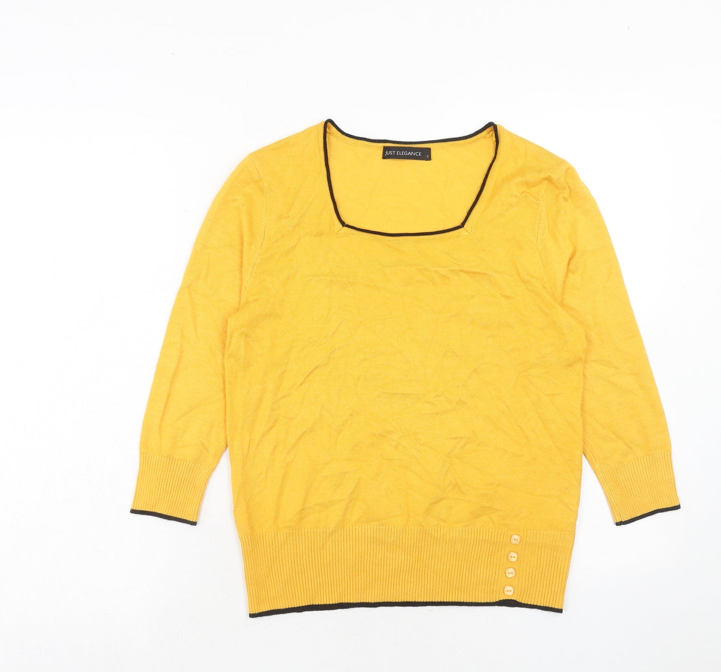 Just Elegance Womens Yellow Square Neck Viscose Pullover Jumper Size S