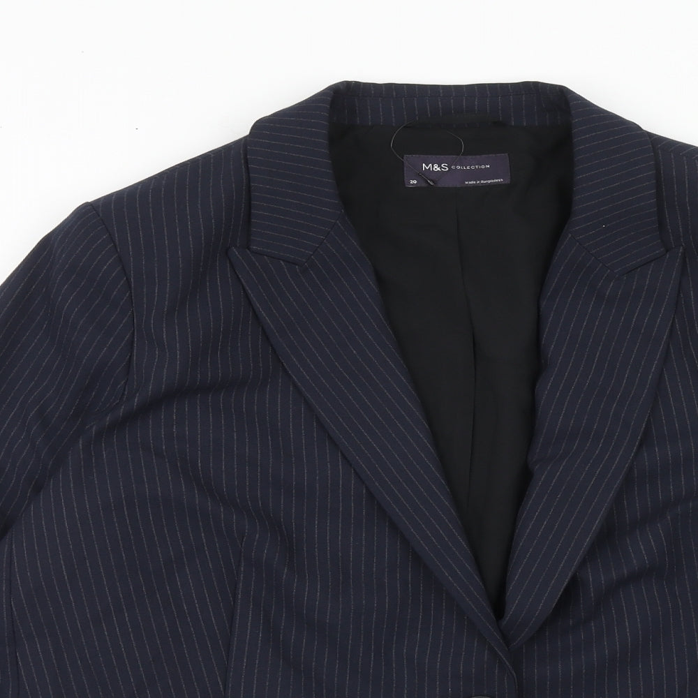 Marks and Spencer Womens Blue Pinstripe Polyester Jacket Suit Jacket Size 20