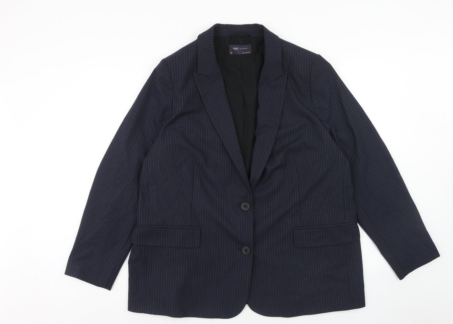 Marks and Spencer Womens Blue Pinstripe Polyester Jacket Suit Jacket Size 20