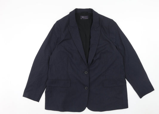 Marks and Spencer Womens Blue Pinstripe Polyester Jacket Suit Jacket Size 20