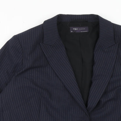 Marks and Spencer Womens Blue Pinstripe Polyester Jacket Suit Jacket Size 20