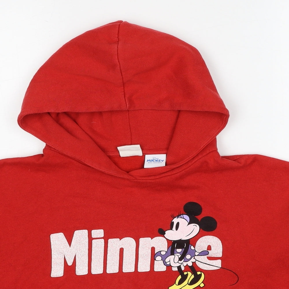 Disney Girls Red Cotton Pullover Hoodie Size 9-10 Years Pullover - Minnie Mouse Cropped