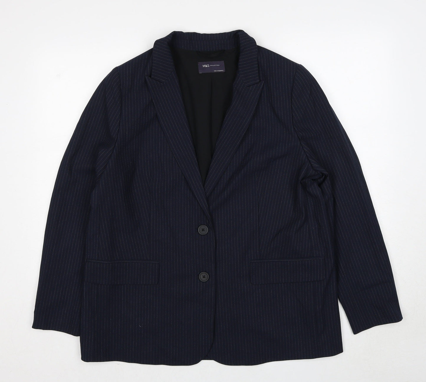 Marks and Spencer Womens Blue Pinstripe Polyester Jacket Suit Jacket Size 20