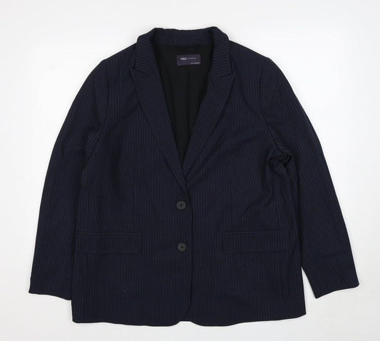 Marks and Spencer Womens Blue Pinstripe Polyester Jacket Suit Jacket Size 20