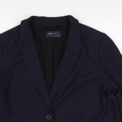 Marks and Spencer Womens Blue Pinstripe Polyester Jacket Suit Jacket Size 20