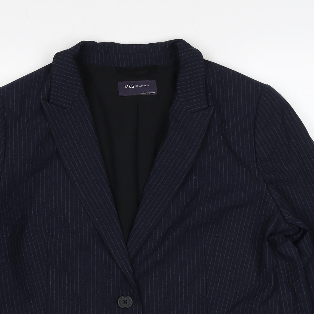 Marks and Spencer Womens Blue Pinstripe Polyester Jacket Suit Jacket Size 18