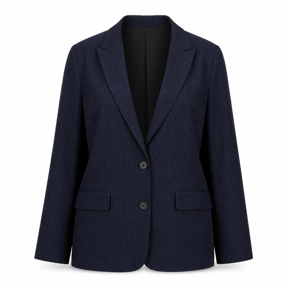 Marks and Spencer Womens Blue Pinstripe Polyester Jacket Suit Jacket Size 12