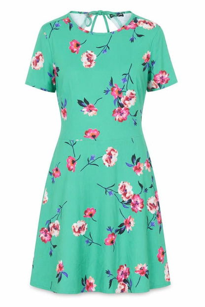 PRETTYLITTLETHING Womens Green Floral Polyester A-Line Size 10 Round Neck Zip