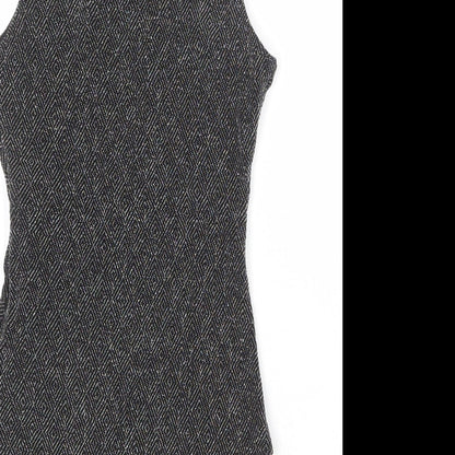 Topshop Womens Black Geometric Nylon Bodysuit One-Piece Size 6 Snap - Plunge Neckline