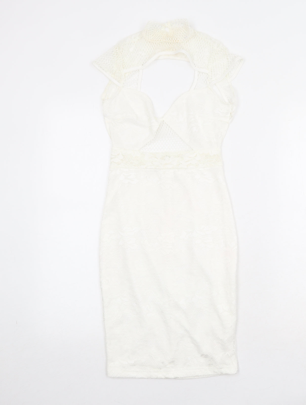 Missguided Womens Ivory Polyamide Bodycon Size 4 Mock Neck Zip