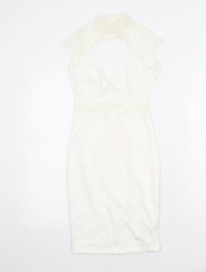 Missguided Womens Ivory Polyamide Bodycon Size 4 Mock Neck Zip