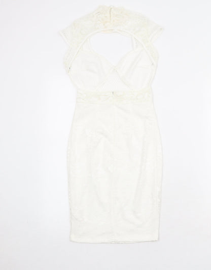 Missguided Womens Ivory Polyamide Bodycon Size 4 Mock Neck Zip