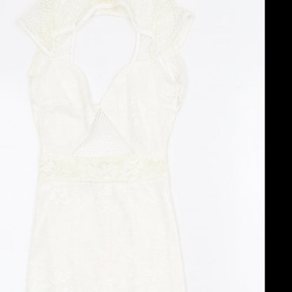 Missguided Womens Ivory Polyamide Bodycon Size 4 Mock Neck Zip