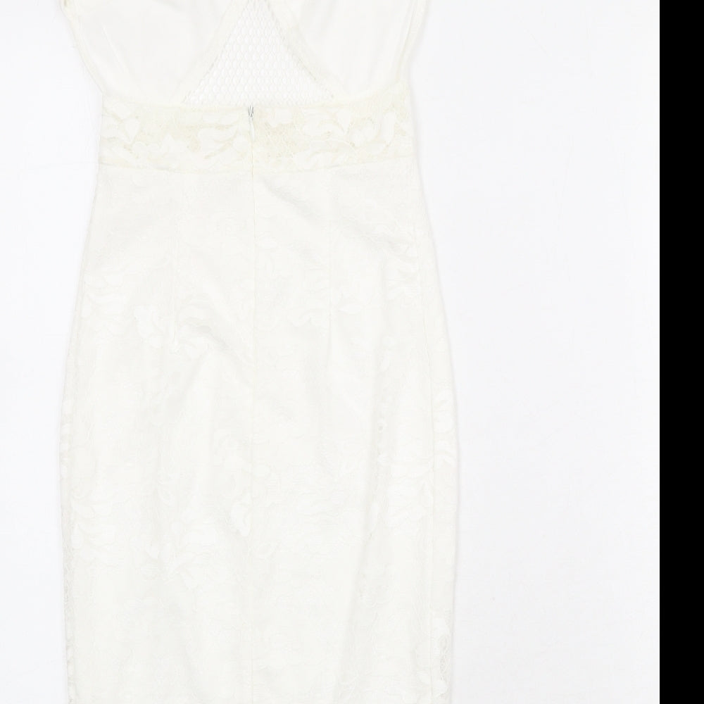 Missguided Womens Ivory Polyamide Bodycon Size 4 Mock Neck Zip