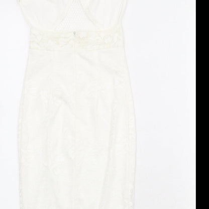 Missguided Womens Ivory Polyamide Bodycon Size 4 Mock Neck Zip