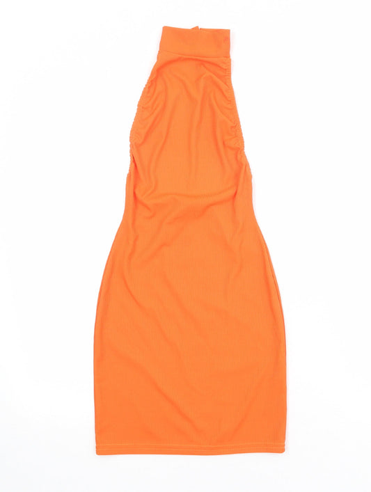 PRETTYLITTLETHING Womens Orange Polyester Bodycon Size 6 Halter Button