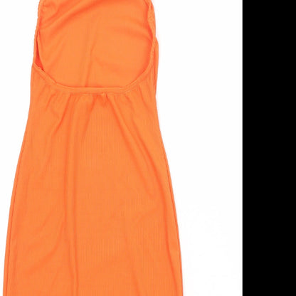 PRETTYLITTLETHING Womens Orange Polyester Bodycon Size 6 Halter Button