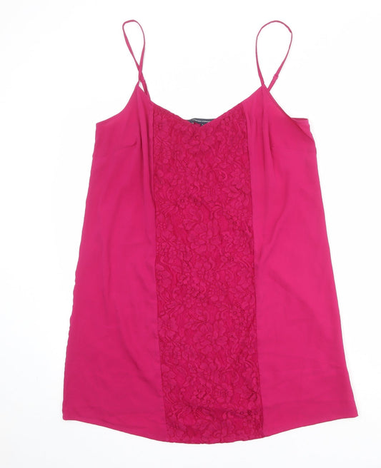 French Connection Womens Pink Polyamide Slip Dress Size 14 V-Neck Pullover - Lace Detail