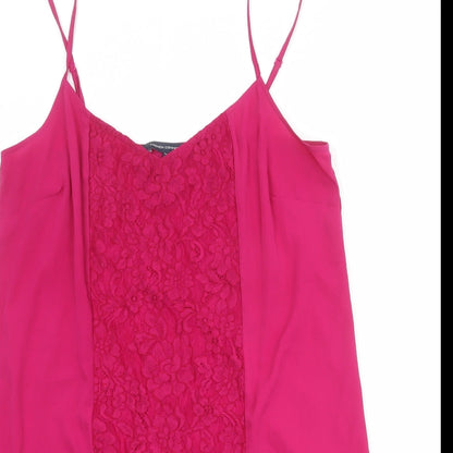 French Connection Womens Pink Polyamide Slip Dress Size 14 V-Neck Pullover - Lace Detail