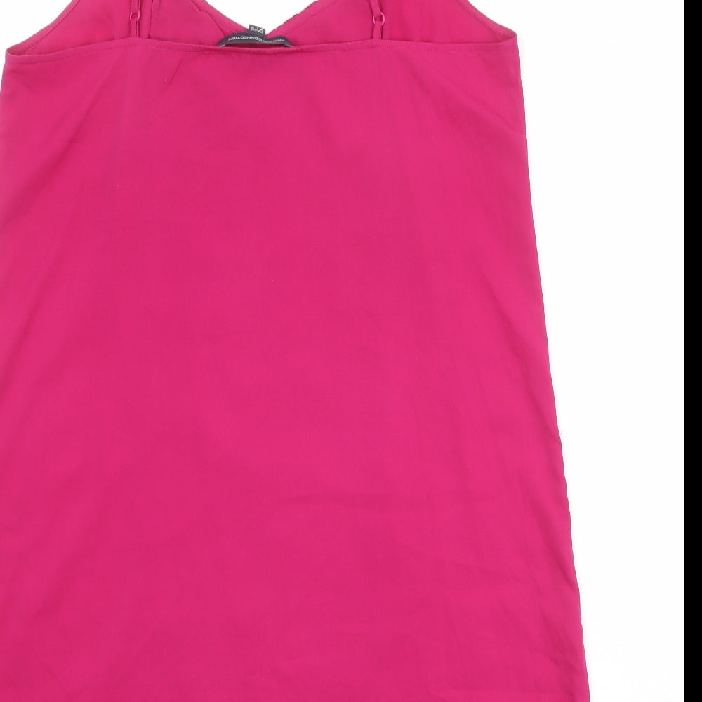 French Connection Womens Pink Polyamide Slip Dress Size 14 V-Neck Pullover - Lace Detail