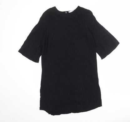 H&M Womens Black Viscose Shift Size 10 Boat Neck Button