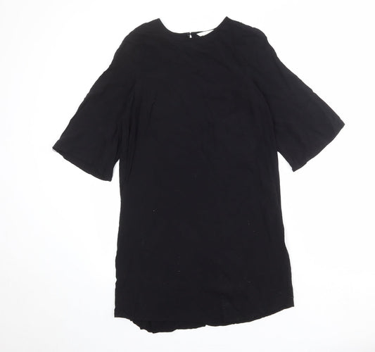 H&M Womens Black Viscose Shift Size 10 Boat Neck Button
