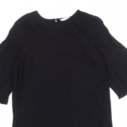 H&M Womens Black Viscose Shift Size 10 Boat Neck Button
