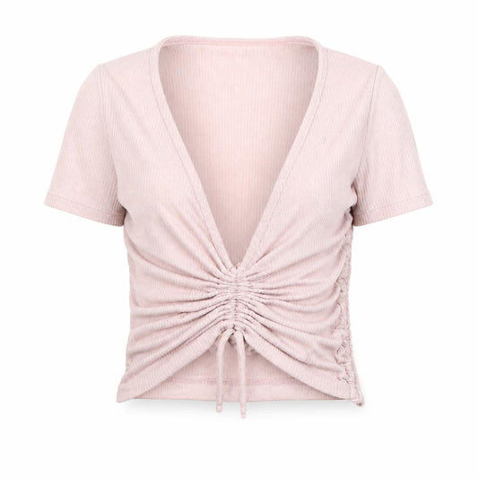 Out From Under Womens Pink Polyester Cropped T-Shirt Size XS V-Neck