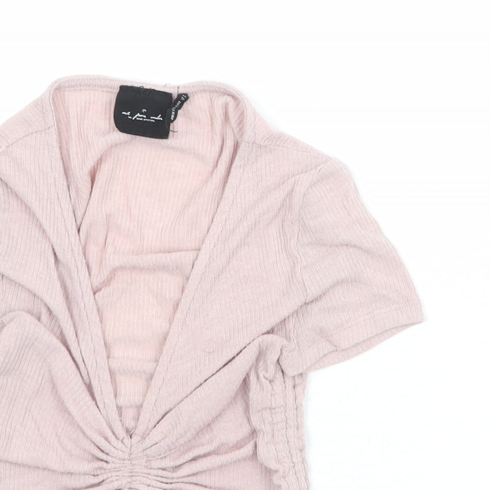 Out From Under Womens Pink Polyester Cropped T-Shirt Size XS V-Neck