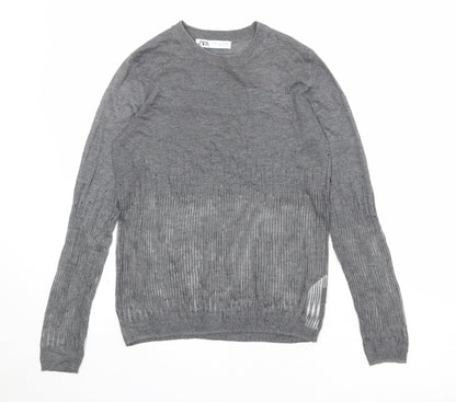 Zara Womens Grey Round Neck Polyester Pullover Jumper Size S