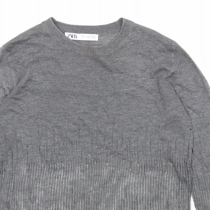 Zara Womens Grey Round Neck Polyester Pullover Jumper Size S